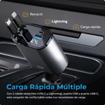 CARGADOR 4 EN 1 PARA AUTO 120W – 4 en 1 ⚡️ | 2 Cables Tipo C + USB + USB-C | Pantalla LED