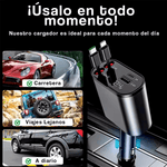 CARGADOR 4 EN 1 PARA AUTO 120W – 4 en 1 ⚡️ | 2 Cables Tipo C + USB + USB-C | Pantalla LED